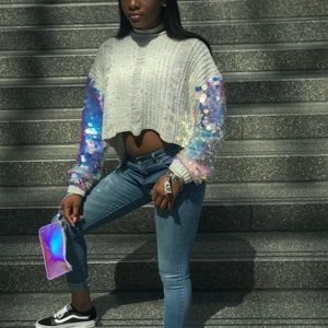 Sequin sleeve sweater
